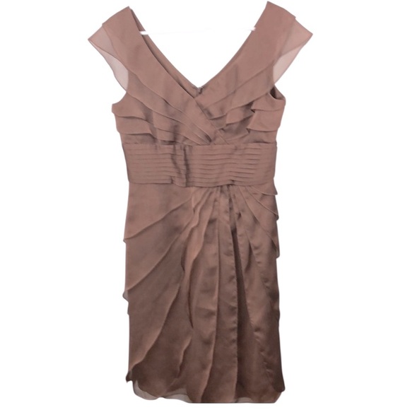 Adrianna Papell Occasions Ruffled Dress Size 8 Brown Pleated Sleeveless vintage - Picture 1 of 10